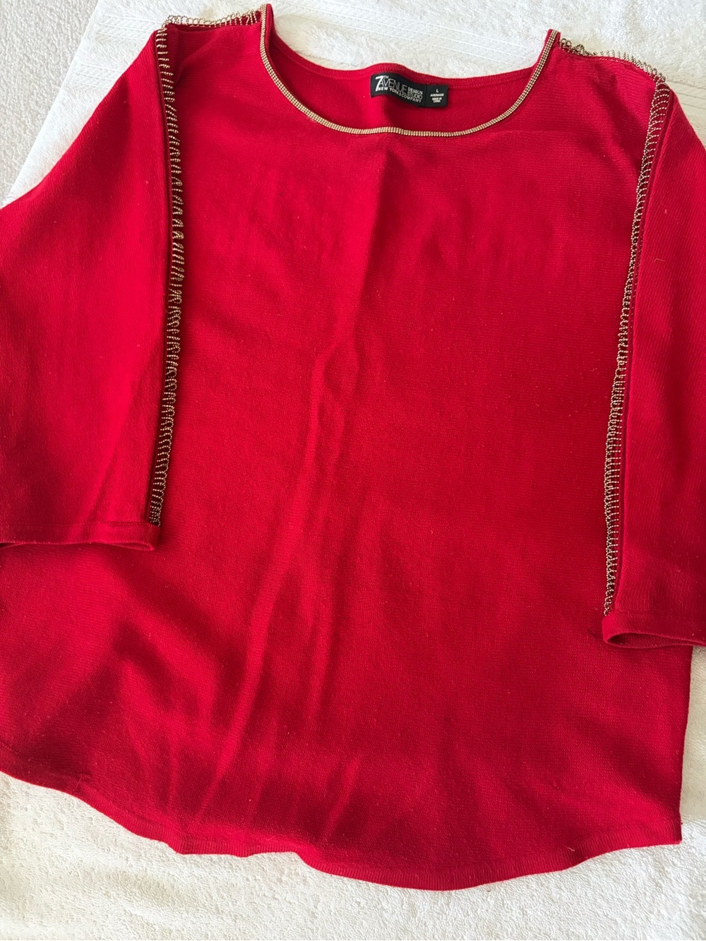The 7th Avenue Design Studio Red Long-Sleeve Top with Gold Trim Detail